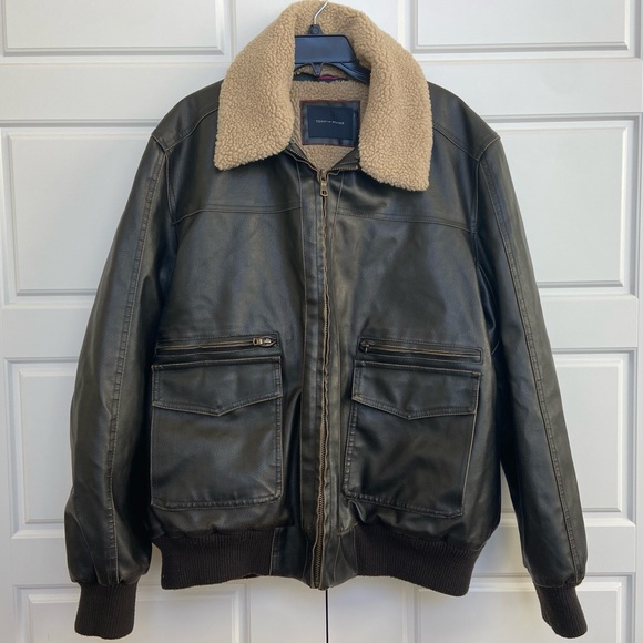 Vintage Tommy Hilfiger Leather Aviator Bomber Jacket - Picture 1 of 6